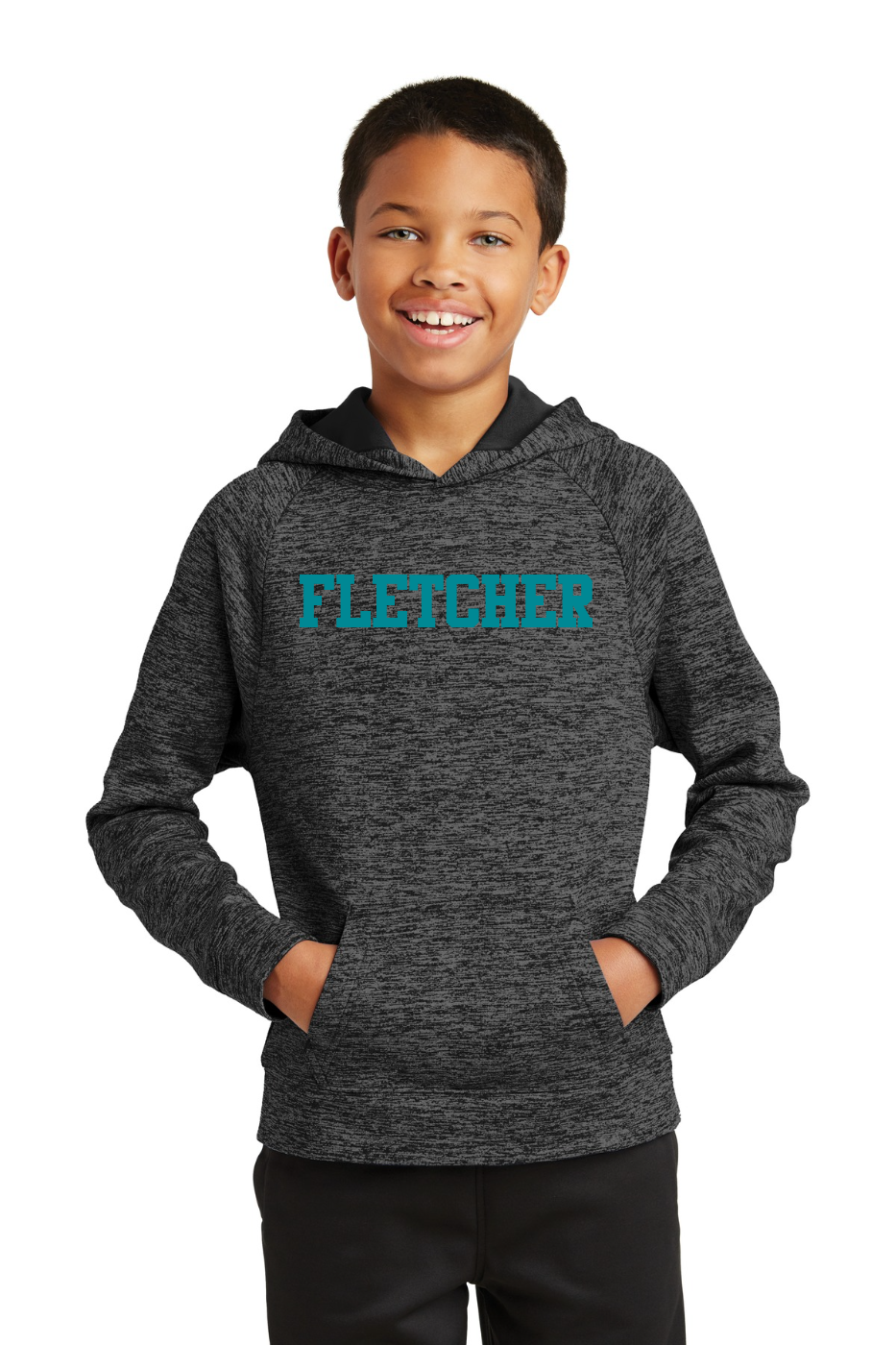 Sport-Tek ®  Youth PosiCharge ®  Electric Heather Fleece Hooded Pullover - Grey-Black Electric