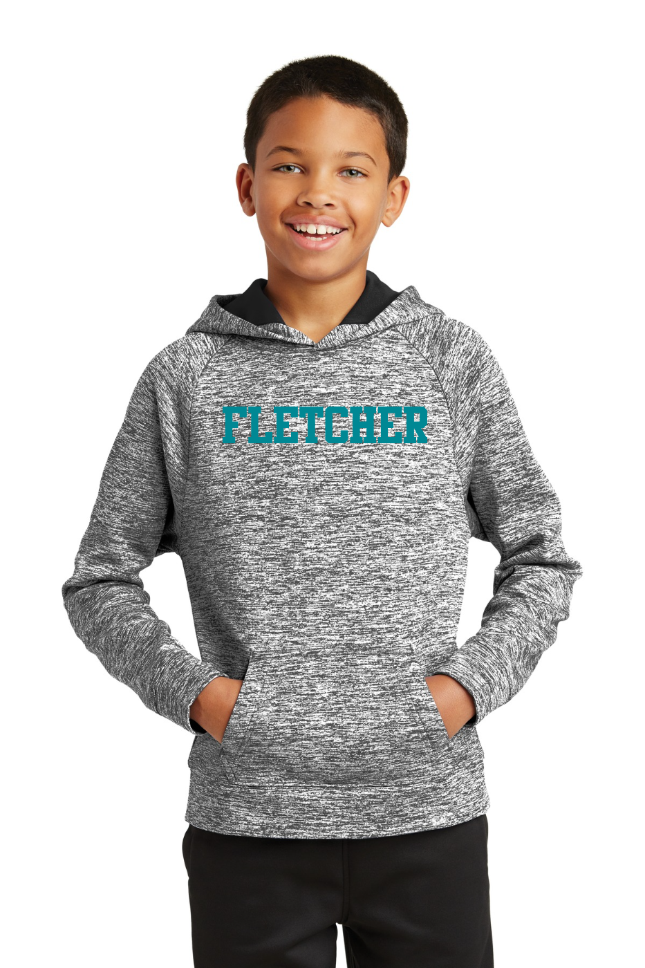 Sport-Tek ®  Youth PosiCharge ®  Electric Heather Fleece Hooded Pullover  - Black Electric