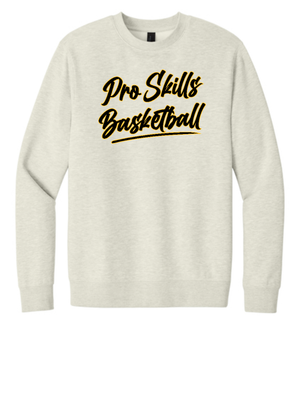 Pro Skills Basketball Cursive Crew Sweatshirt. UNISEX SIZING (Oatmeal Heather)